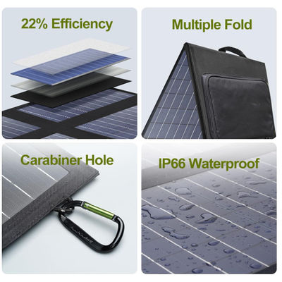 Panel solar portátil impermeable IP67 cargador plegable de 60W para computadoras portátiles y celulares