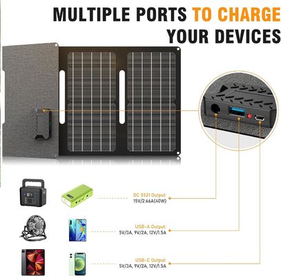 Panel solar portátil de 40W 15V toma de corriente continua para excursiones al aire libre