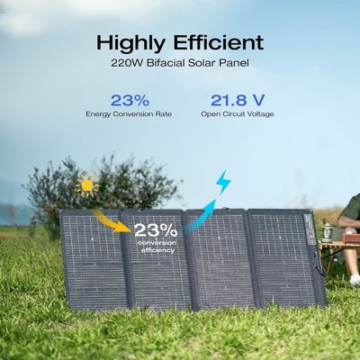 Panel solar portátil plegable bifacial monocristalino para exteriores