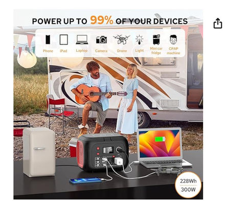 Batería de litio solar de 228Wh Estación de energía portátil de 300W con luz LED