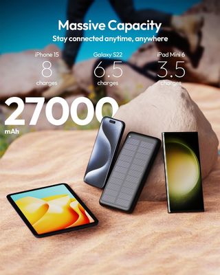 Cargador solar portátil USB C de 27000 mAh para tabletas de teléfonos celulares
