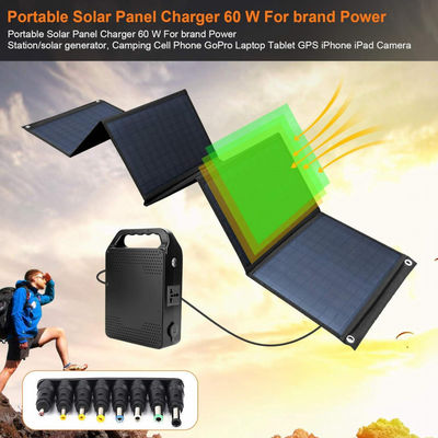 Panel solar plegable de alta eficiencia de 60W con 5V USB para acampar, teléfono celular